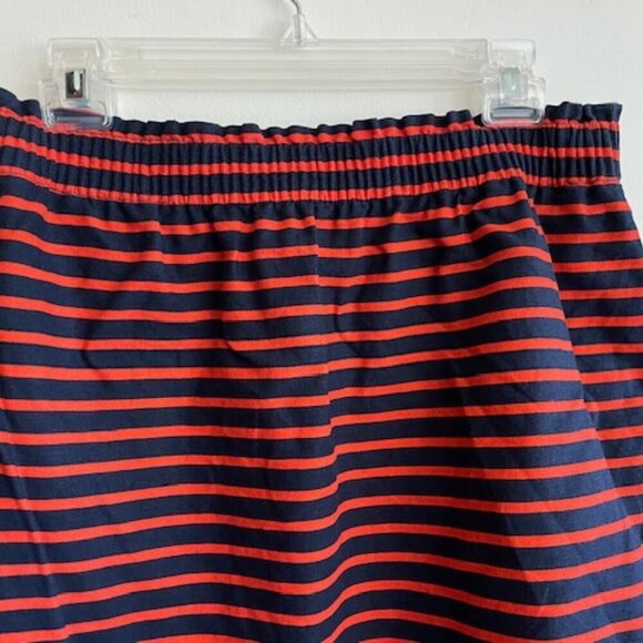 J. CREW Classic Navy Orange Stripe Elastic Waist Linen Mini Sidewalk Skirt 10 - Picture 7 of 14